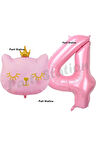 Pembe Kedi Balon 4 Yaş Doğum Günü Balon Set Pembe Kedi Konsept Balon ve Pembe Rakam Balon