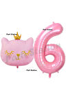 Pembe Kedi Balon 4 Yaş Doğum Günü Balon Set Pembe Kedi Konsept Balon ve Pembe Rakam Balon