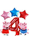 Peppa Pig Konsept 1 Yaş Yıldız Balon Set Pembe Domuz Peppa Pig George Tema Doğum Günü Folyo Balon
