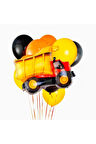 İnşaat Konsept Kamyon Balon Set Kamyon Balon Buketi Truck Balloon Doğum Günü Balon Set