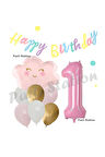 Pembe Bulut Gökkuşağı 8 Yaş Balon ve Macaron Happy Birthday Banner Doğum Günü Parti Balon Set