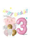 Pembe Bulut Gökkuşağı 8 Yaş Balon ve Macaron Happy Birthday Banner Doğum Günü Parti Balon Set