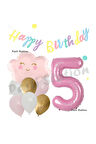 Pembe Bulut Gökkuşağı 8 Yaş Balon ve Macaron Happy Birthday Banner Doğum Günü Parti Balon Set