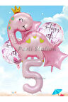 Pembe Dinozor Konsept 9 Yaş Balon Set Sevimli Pembe Dinozor Doğum Günü Folyo Balon Set