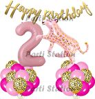 Pembe Leopar 2 Yaş Balon Set Safari Leopar Doğum Günü Parti Balon Set Pembe Panter Jungle Balon Set