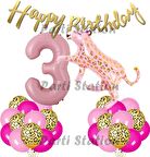 Pembe Leopar 3 Yaş Balon Set Safari Leopar Doğum Günü Parti Balon Set Pembe Panter Jungle Balon Set
