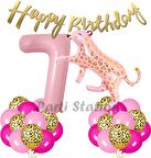 Pembe Leopar 7 Yaş Balon Set Safari Leopar Doğum Günü Parti Balon Set Pembe Panter Jungle Balon Set