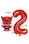 Pijamaskeliler Baykuş Kız Balon 5 Yaş Doğum Günü Set PjMasks Konsept Balon ve Kırmızı Rakam Balon