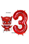 Pijamaskeliler Baykuş Kız Balon 5 Yaş Doğum Günü Set PjMasks Konsept Balon ve Kırmızı Rakam Balon