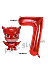 Pijamaskeliler Baykuş Kız Balon 5 Yaş Doğum Günü Set PjMasks Konsept Balon ve Kırmızı Rakam Balon