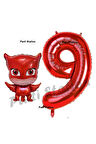 Pijamaskeliler Baykuş Kız Balon 5 Yaş Doğum Günü Set PjMasks Konsept Balon ve Kırmızı Rakam Balon