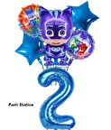 PjMasks Kedi Çocuk 2 Yaş Doğum Günü Parti Balon Set Pijamaskeliler Kedi Çocuk Tema Parti Balon Set