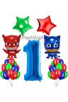 Pijamaskeliler Yaş Balon Seti Pjmasks Konsept Helyum Balon Set Pijamaskeli Doğum Günü Set