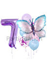 Mavi Pembe  Kelebek 7 Yaş Mor Rakam Balon Set Kelebek Konsept Doğum Günü Balon Set