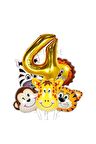 Safari Hayvanlar 4 Yaş Balon Set Safari Büyük Kafa Balon Folyo Balon Set Konsept Doğum Günü Set