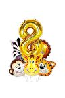 Safari Hayvanlar 8 Yaş Balon Set Safari Büyük Kafa Balon Folyo Balon Set Konsept Doğum Günü Set