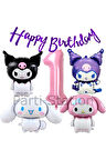 Sanrio Kuromi Melody Cinnamon 8 Yaş Pembe Balon Set Anime Kuromi Melody Konsept Doğum Günü Balon Set