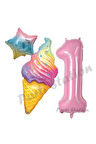 İce Cream Pastane Dondurma Konsept 7 Yaş Doğum Günü Balon Set Dondurma Tema Doğum Günü Balon