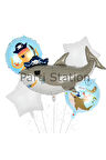 Korsan Köpek Balığı Konsept Balon Set Korsan Shark Konsept Doğum Günü Folyo Balon Set