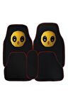 5 Parça Kırmızı Kenarlı Siyah Araç Oto Halı Paspas | Sevimli Emoji Araç Seyahat Koltuk Yastığı