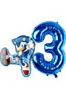 Tilki Sonic ve Lacivert Rakam Balon 3 Yaş Balon Set Tilki Sonic Boom Konsept Doğum Günü Balon Set
