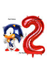 Tilki Sonic Balon 2 Yaş Doğum Günü Set Tilki Sonic Boom Konsept Balon ve Kırmızı Rakam Balon
