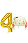 Sevimli Tavşan 4 Yaş Balon Set Woodland Hayvanlar Konsept Tavşan Balon ve Gold Renk Rakam Balon