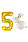Sevimli Tavşan Rabbit 1 Yaş Balon Set Woodland Konsept Tavşan Balon ve Gold Renk Rakam Balon