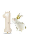 Sevimli Tavşan Rabbit 2 Yaş Balon Set Woodland Konsept Tavşan Balon ve Krem Renk Rakam Balon