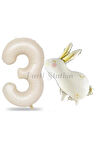 Sevimli Tavşan Rabbit 2 Yaş Balon Set Woodland Konsept Tavşan Balon ve Krem Renk Rakam Balon