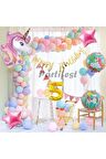 Unicorn Konsept 5 Yaş Balon Doğum Günü Set Tek Boynuzlu At Unicorn Yaş Balon Set