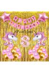 Pembe Unicorn Konsept 8 Yaş Balon Doğum Günü Set Gökkuşağı Unicorn Yaş Balon Set