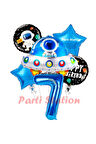 Uzay Aracı Roket Balon 3 Yaş Doğum Günü Set Uzay Konsept Balon Rakam Balon Set