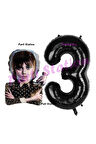 Wednesday 4 Yaş Balon ve Siyah Rakam Balon Doğum Günü Parti Set Wednesday Addams Balon