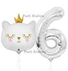 Beyaz Kedi 6 Yaş Doğum Günü Balon Set White Cat White Kitty Konsept Parti Balon Set Beyaz Kedi Tema