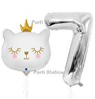 Beyaz Kedi 7 Yaş Doğum Günü Balon Set White Cat White Kitty Konsept Parti Balon Set Beyaz Kedi Tema