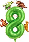 Dinozor Konsept Yeşil Rakam 8 Yaş Balon 100 cm Yeşil Renk Dinazor Yaş Balon Uçan Helyum Sayı Balon