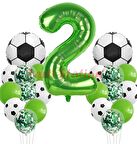 Futbol Maç Konsept Yeşil Rakam 2 Yaş Balon 100 cm Futbol Konsept Yeşil Parti Doğum Günü Balon Seti