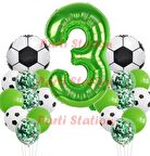 Futbol Maç Konsept Yeşil Rakam 3 Yaş Balon 100 cm Futbol Konsept Yeşil Parti Doğum Günü Balon Seti