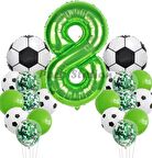 Futbol Maç Konsept Yeşil Rakam 8 Yaş Balon 100 cm Futbol Konsept Yeşil Parti Doğum Günü Balon Seti