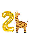 Safari Zürafa Balon 8 Yaş Balon Set Safari Konsept Sevimli Zürafa Balon ve Gold Renk Rakam Balon