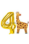 Safari Zürafa Balon 8 Yaş Balon Set Safari Konsept Sevimli Zürafa Balon ve Gold Renk Rakam Balon