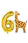 Safari Zürafa Balon 8 Yaş Balon Set Safari Konsept Sevimli Zürafa Balon ve Gold Renk Rakam Balon