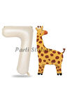 Safari Zürafa Balon 3 Yaş Balon Set Safari Konsept Sevimli Zürafa Balon ve Krem Renk Rakam Balon
