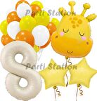 Safari Sevimli Zürafa Tema 8 Yaş Balon Set Safari Konsept Zürafa Parti Doğum Günü Balon Set