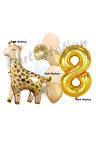 Zürafa Balon Set Safari Zürafa 2 Yaş Balon Set Sevimli Zürafa ve Gold Rakam Balon Doğum Günü Set
