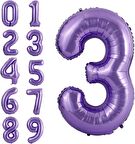 3 Yaş Mor Renk Rakam Folyo Balon 3 Üç Rakam Mor Renk Helyum Uçan Folyo Balon 100 CM Rakam Balon