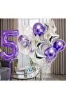 Mor 5 Yaş Balon Seti Mor Renk Rakam Balon Set Doğum Günü Parti Mor Renk Helyum Balon Mor Rakam Balon