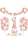 Rose Gold 1 Yaş Folyo Balon Seti Ve Happy Birthday Banner Rosegold Doğum Günü Parti Seti
