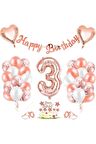 Rose Gold 3 Yaş Folyo Balon Seti Ve Happy Birthday Banner Rosegold Doğum Günü Parti Seti